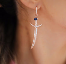 Load image into Gallery viewer, Rose Gold Plated Silver Sword Earrings with Zircon Stone