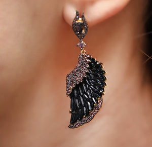 Winged Black Pearl Earrings