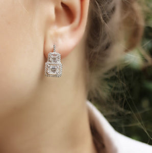 Sterling Silver Earrings With Baguette Stone
