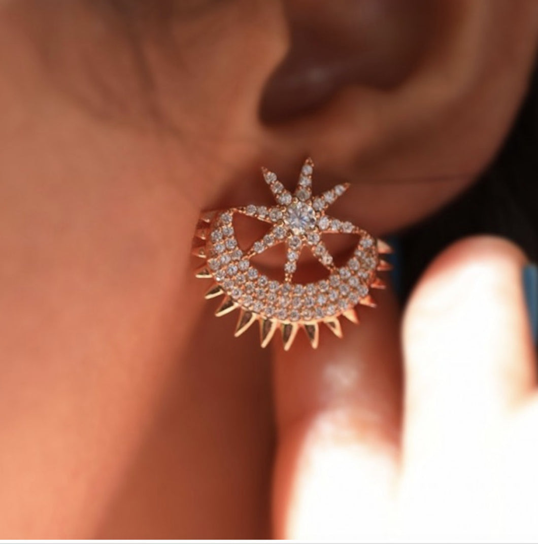 Rose Gold Plating Moon & Star Earrings