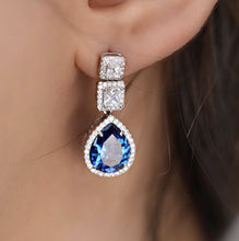 Load image into Gallery viewer, Blue Rain Drop Earrings With Zirconia