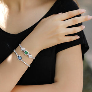 Stylish Baguette Bracelet With Blue Zirconia Stone
