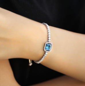 Stylish Baguette Bracelet With Blue Zirconia Stone