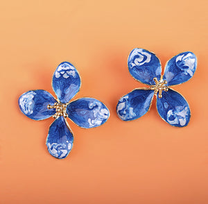 Blue & White Flower Earrings