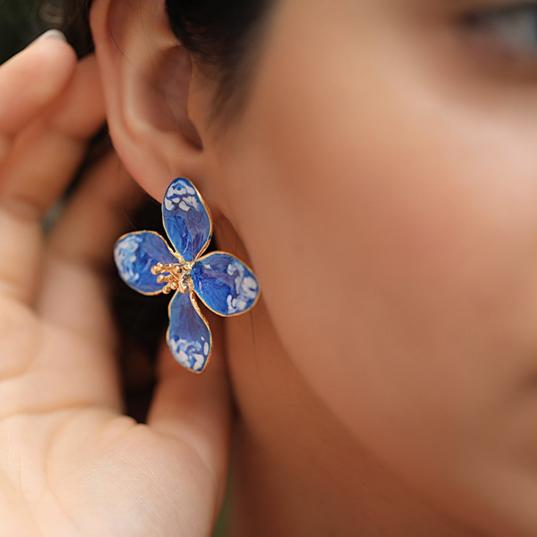Blue & White Flower Earrings