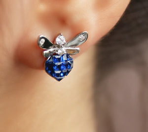 Blue Mini Bee Earrings