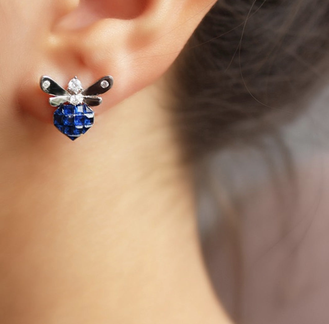 Blue Mini Bee Earrings
