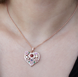Flower Heart Pendant Silver Necklace Available in Rose Gold Plate