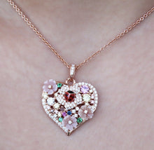 Load image into Gallery viewer, Flower Heart Pendant Silver Necklace Available in Rose Gold Plate