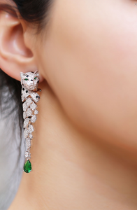 Tiger Earrings With Green Zirconia Stones