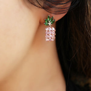 Green Pink Zircon Stone Pineapple Earrings