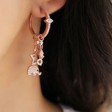 Load image into Gallery viewer, Hoop With Dangling Rose Elephant Earrings