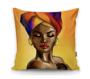 African Tribal Lady Orange Yellow Shades Printed - 17" (43cm) Pillow Cushion Cover